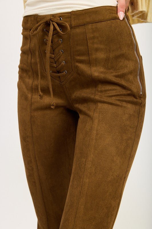 LACE UP SUEDE FLARED PANTS - Mack & Harvie