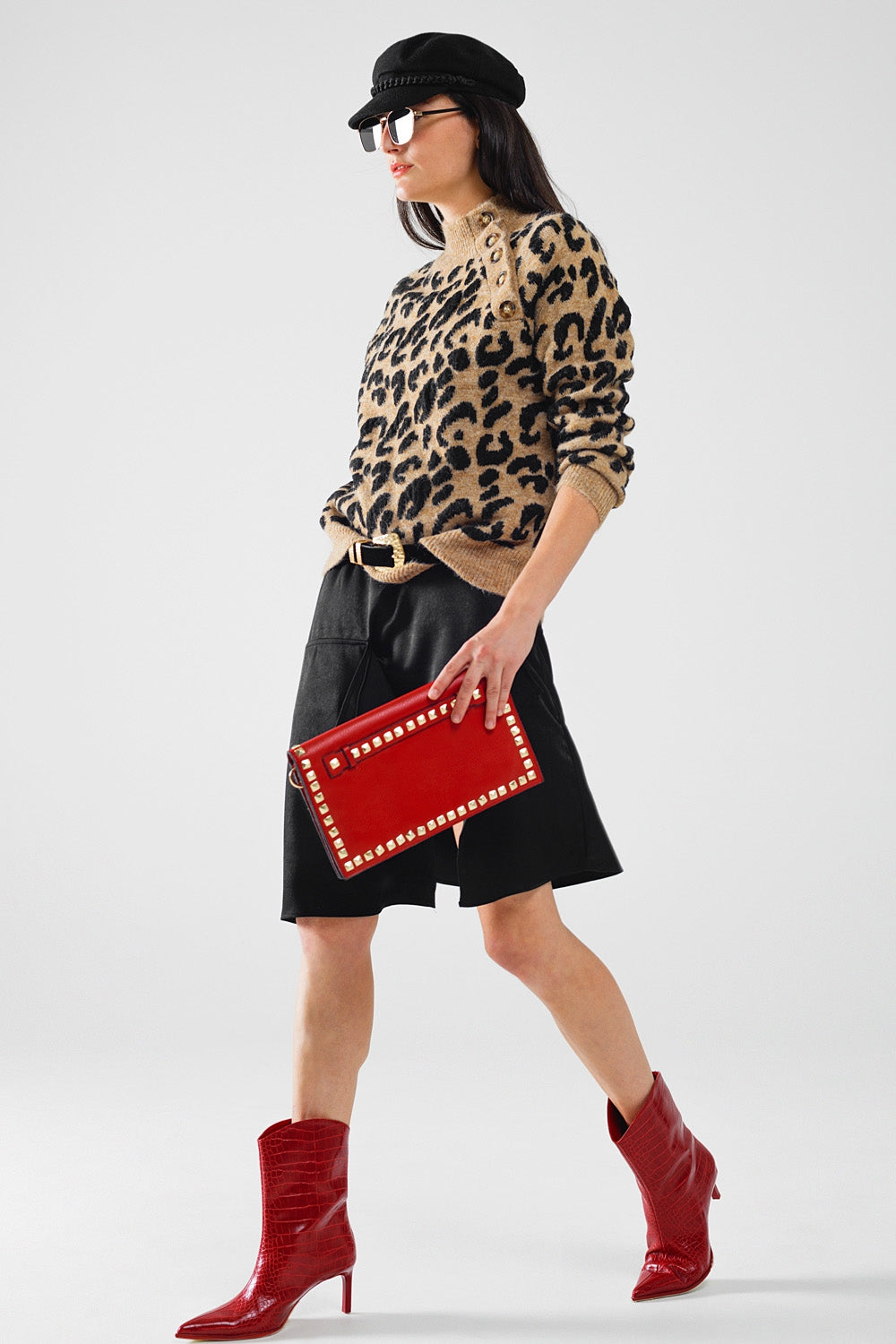 Leopard Knit Sweater With Buttons on the Side