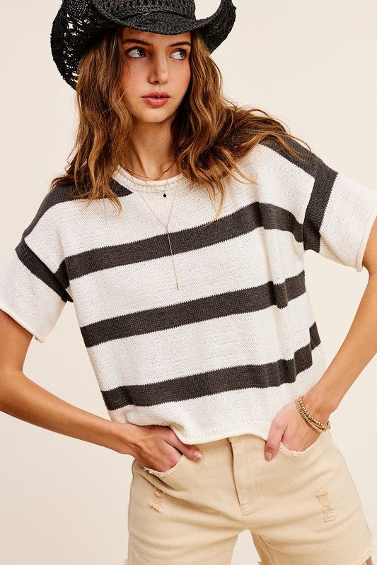 Lightweight Stripe Sweater Short Sleeve Top - Mack & Harvie