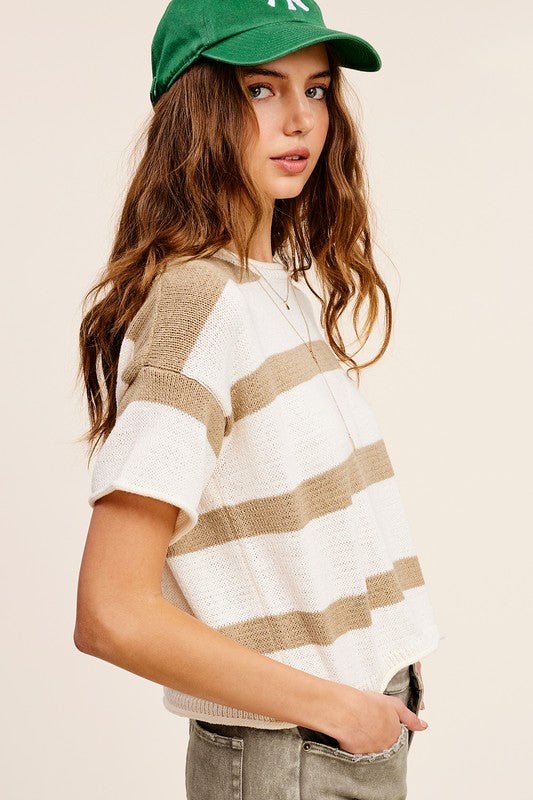 Lightweight Stripe Sweater Short Sleeve Top - Mack & Harvie