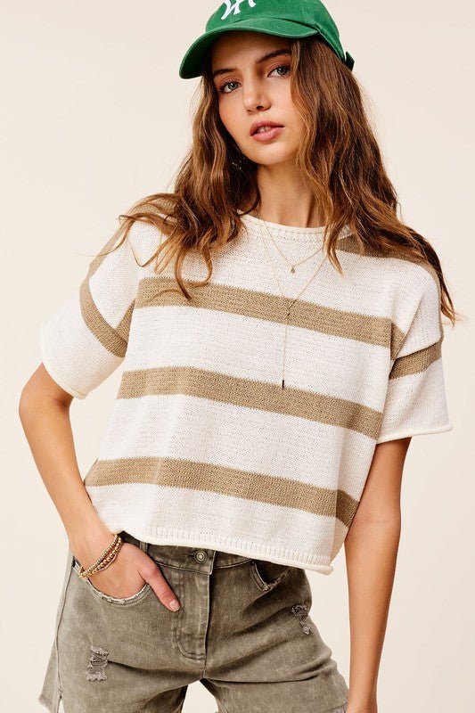 Lightweight Stripe Sweater Short Sleeve Top - Mack & Harvie
