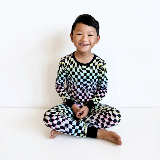 LONG SLEEVE 2 PIECE SETS - Neon Dizzy Check - Mack & Harvie