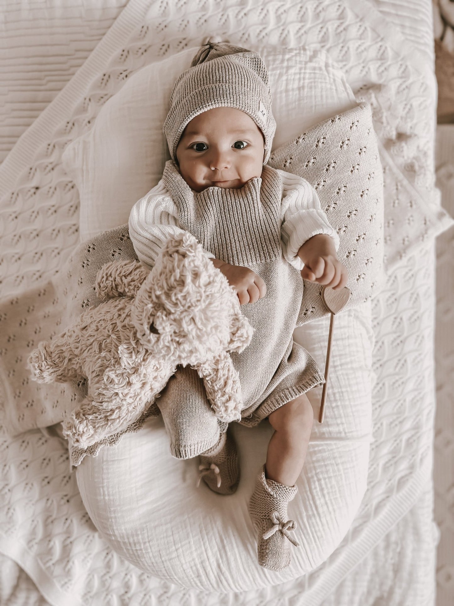 Luna + Luca Rib Detail Short Romper - Heather Beige - Mack & Harvie
