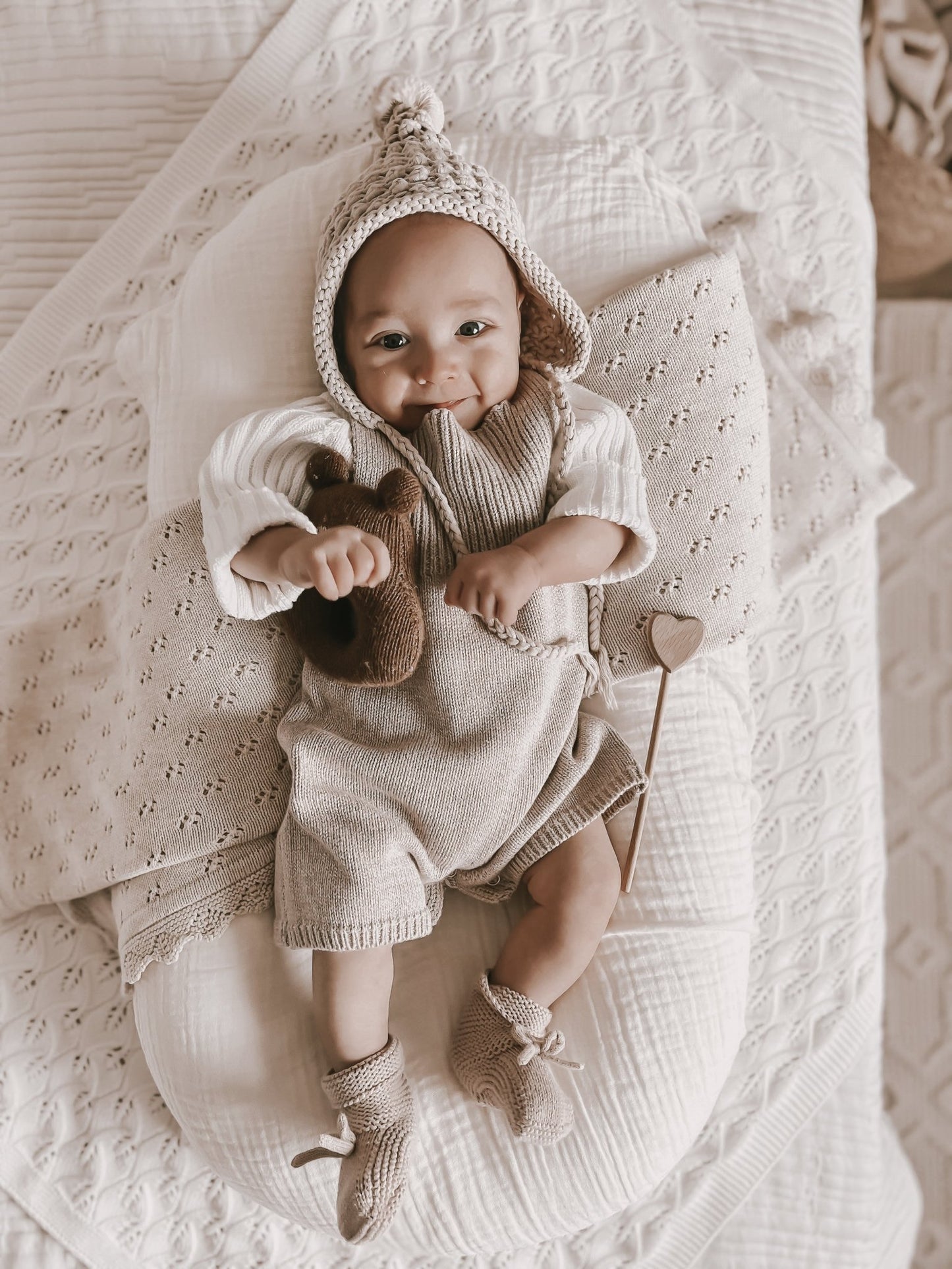 Luna + Luca Rib Detail Short Romper - Heather Beige - Mack & Harvie