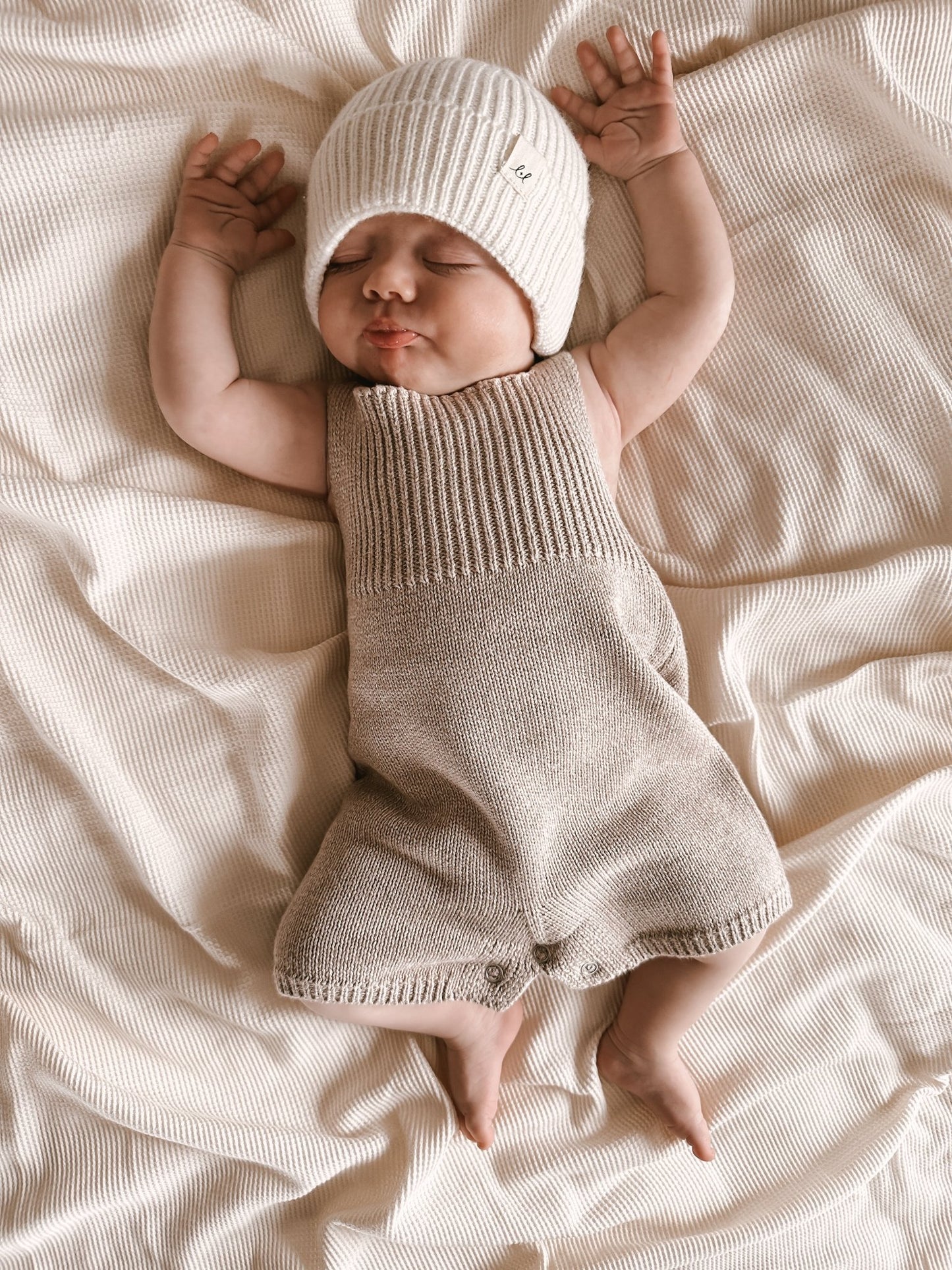 Luna + Luca Rib Detail Short Romper - Heather Beige - Mack & Harvie