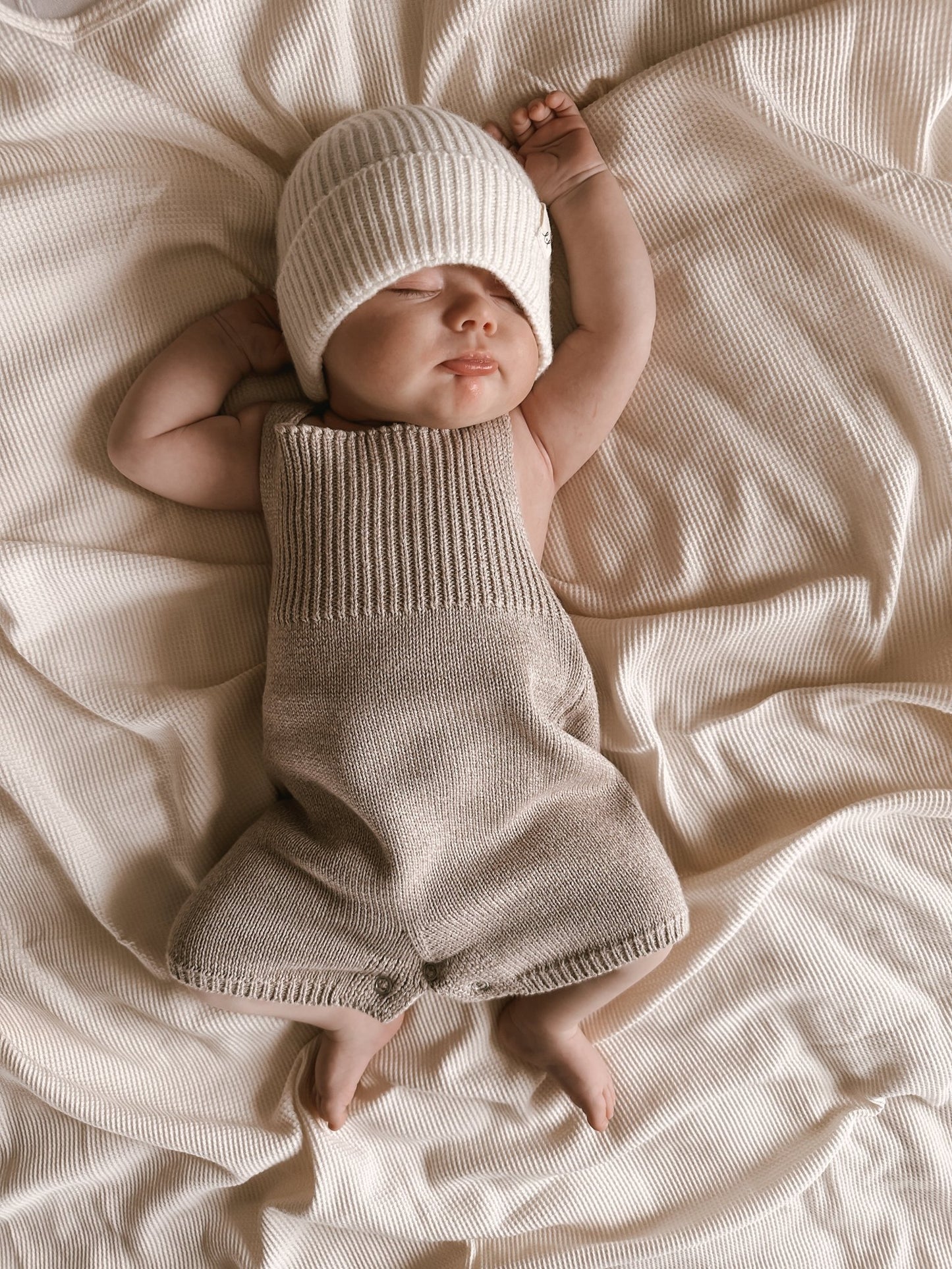 Luna + Luca Rib Detail Short Romper - Heather Beige - Mack & Harvie