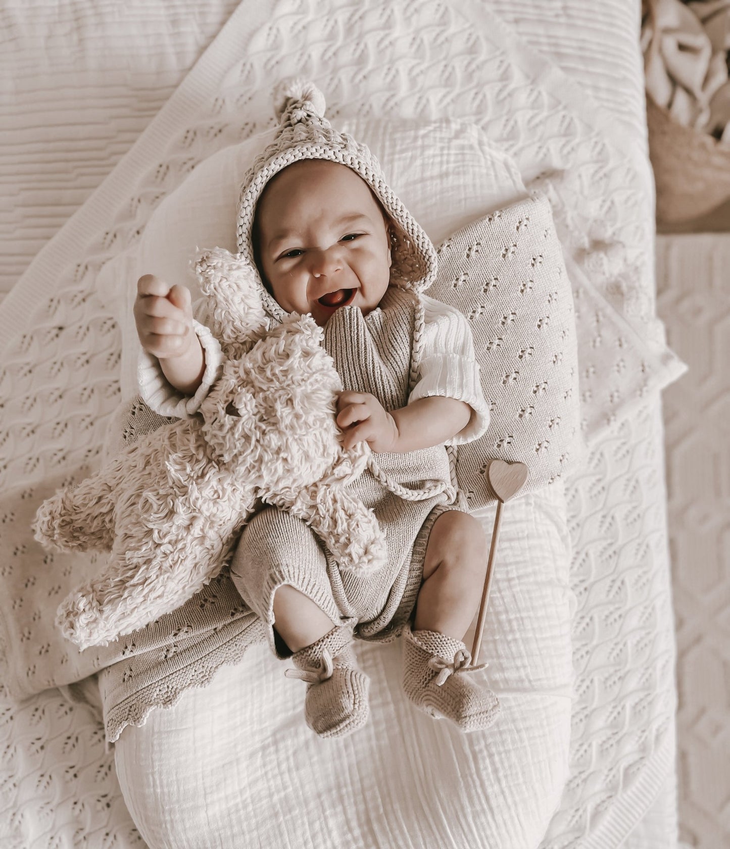 Luna + Luca Rib Detail Short Romper - Heather Beige - Mack & Harvie