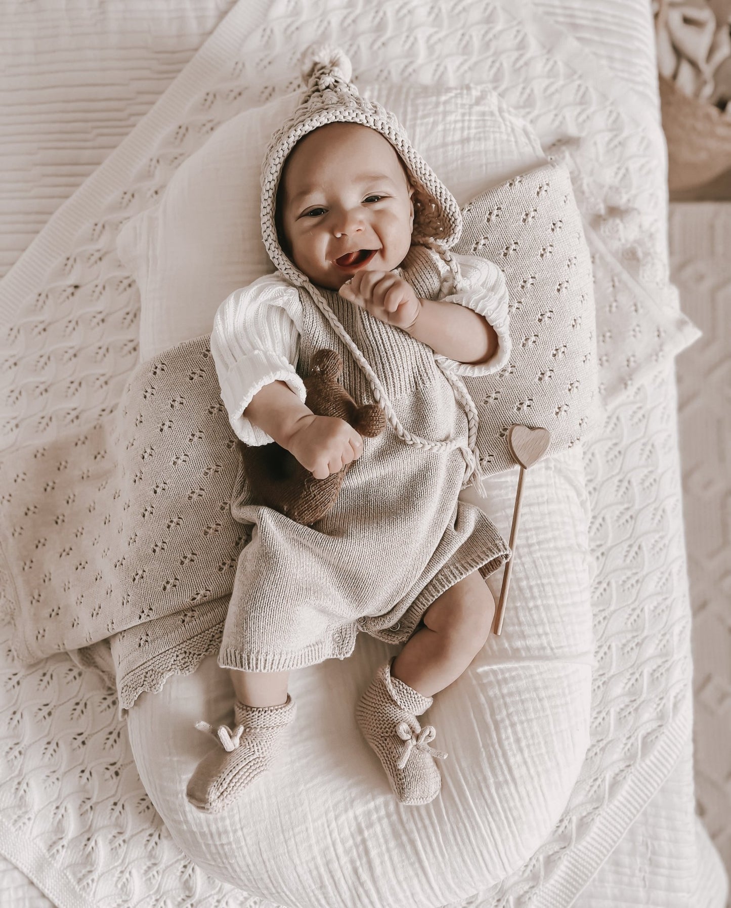 Luna + Luca Rib Detail Short Romper - Heather Beige - Mack & Harvie