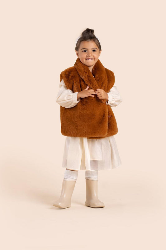 Kids Faux Fur Vest - Rust