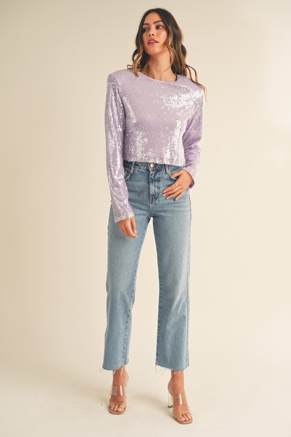 MABLE Shoulder Padded Sequin Crop Top - Mack & Harvie
