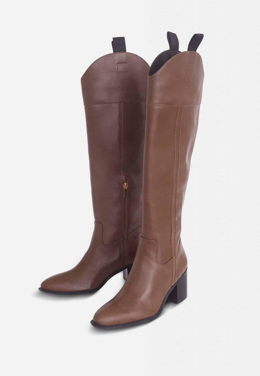Brown Calf Leather Knee-High Boots