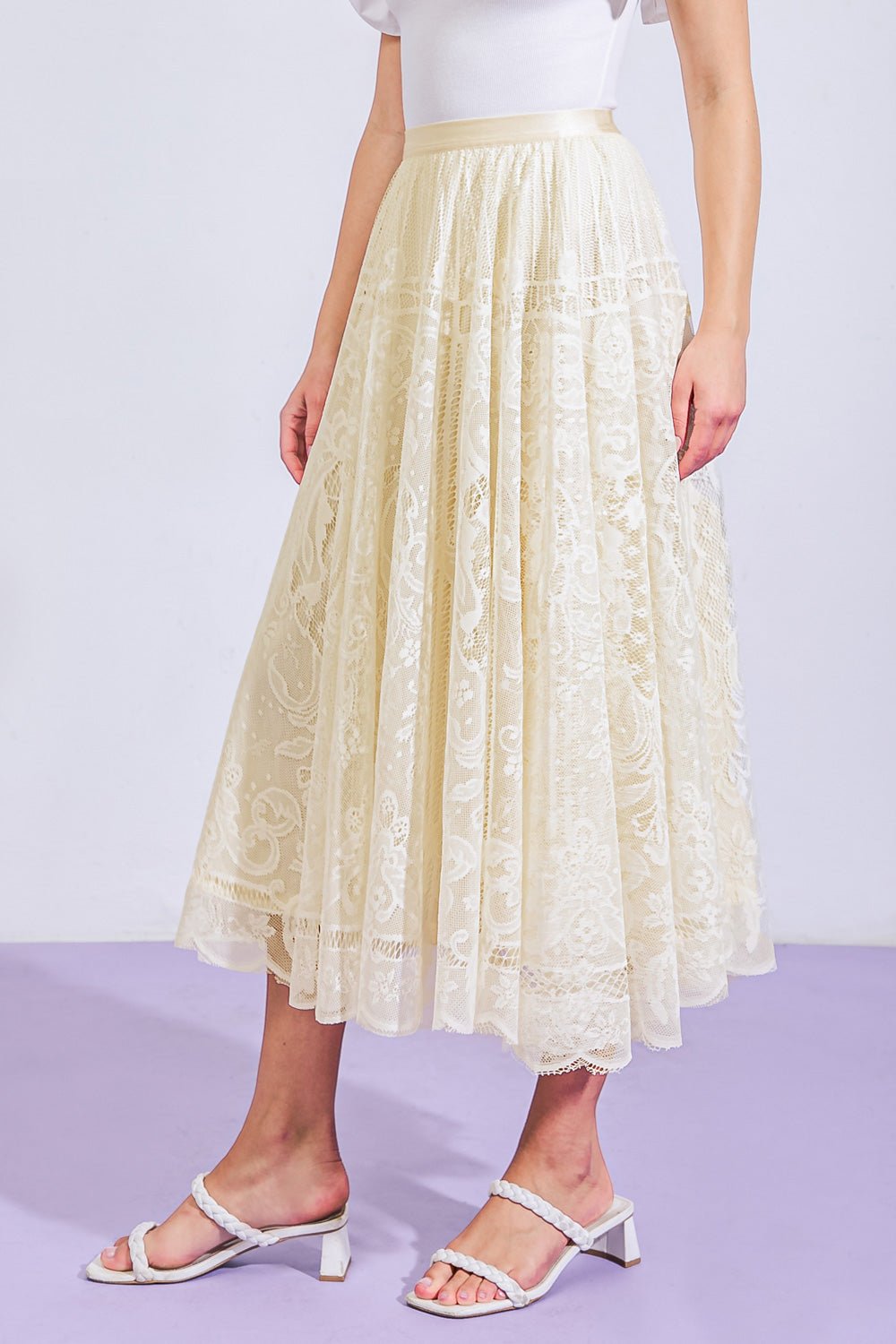MEANINGFUL MOMENT WOVEN LACE MIDI SKIRT - Mack & Harvie