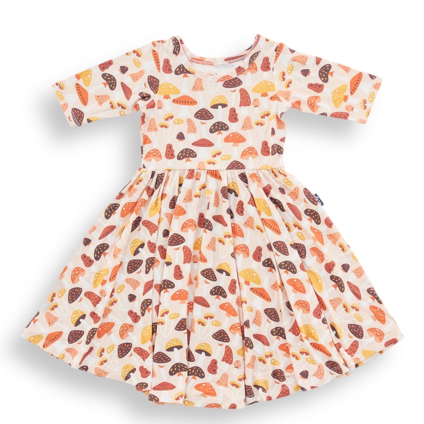 MID SLEEVE TWIRL DRESS - Mushrooms - Mack & Harvie