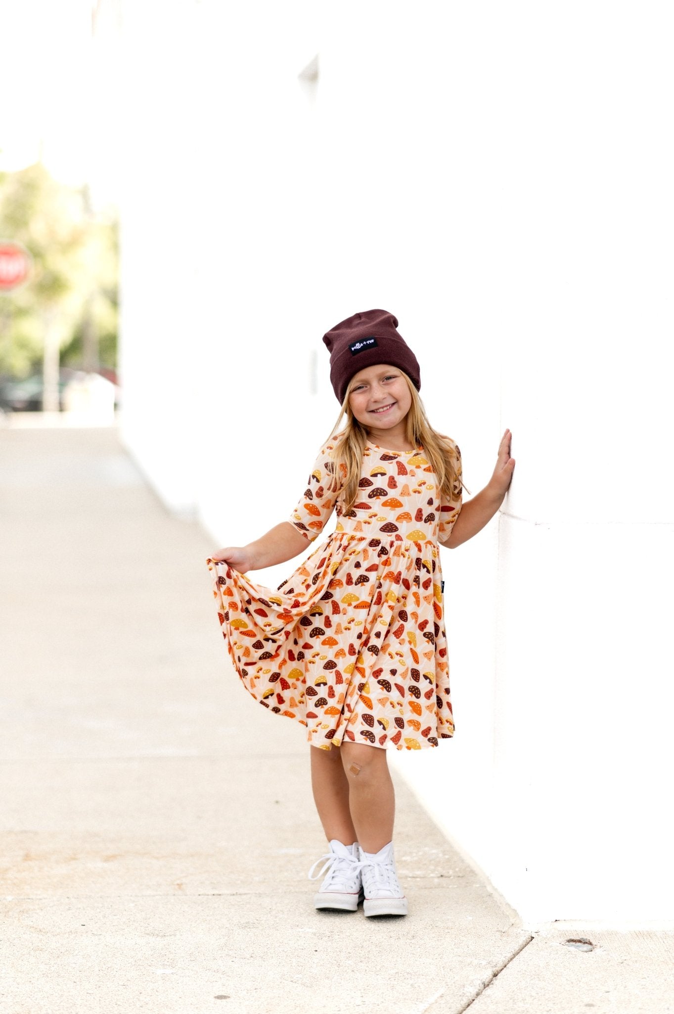 MID SLEEVE TWIRL DRESS - Mushrooms - Mack & Harvie