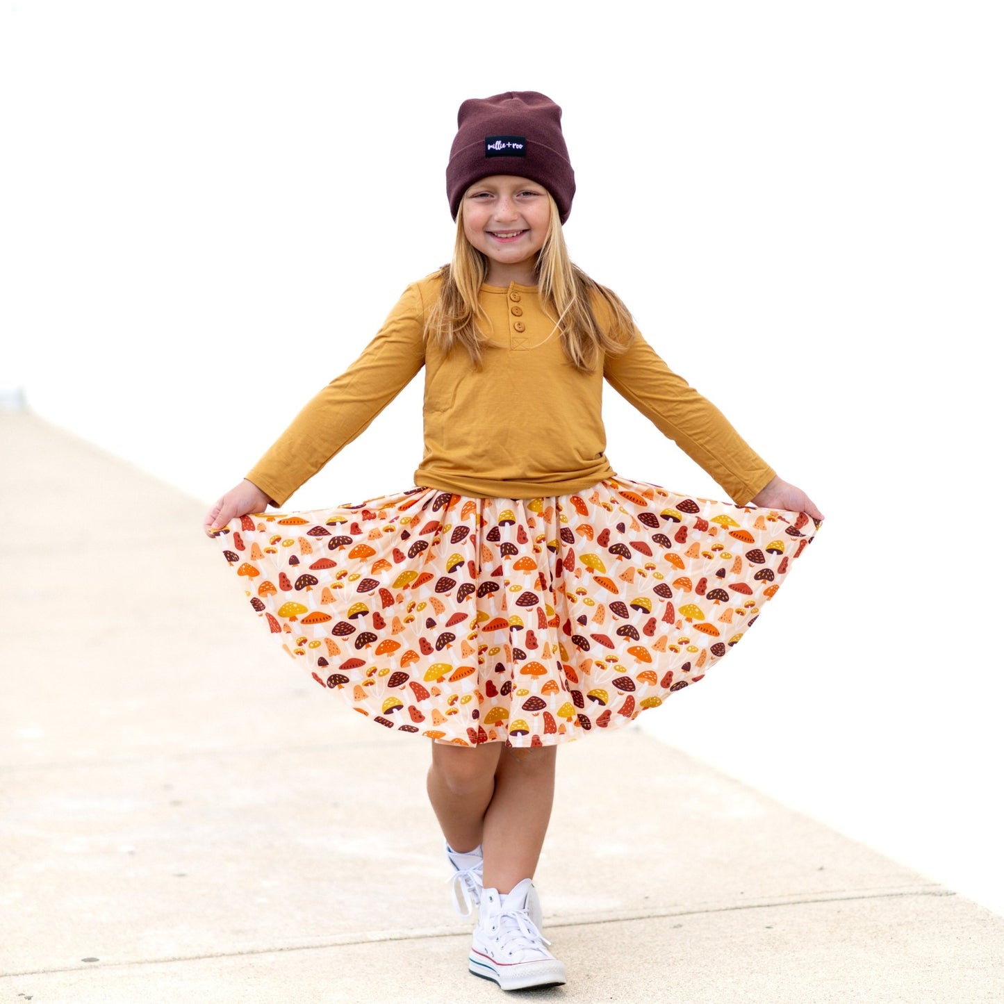 MID SLEEVE TWIRL DRESS - Mushrooms - Mack & Harvie