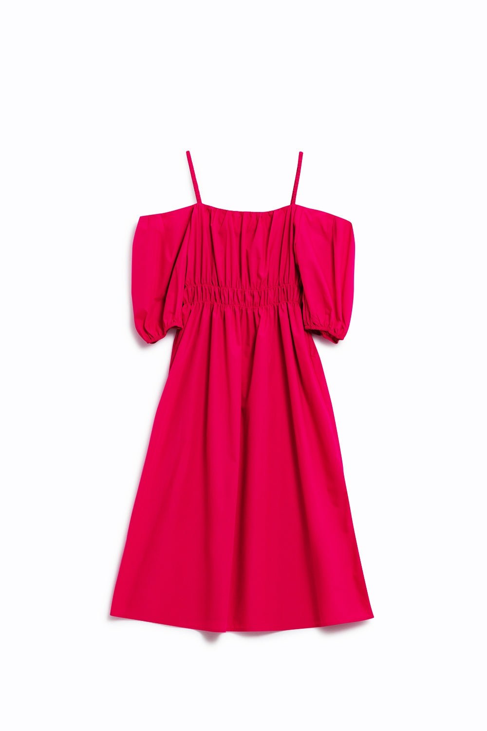 Midi Fuchsia Dress With Short Sleeves and Straps - Mack & Harvie