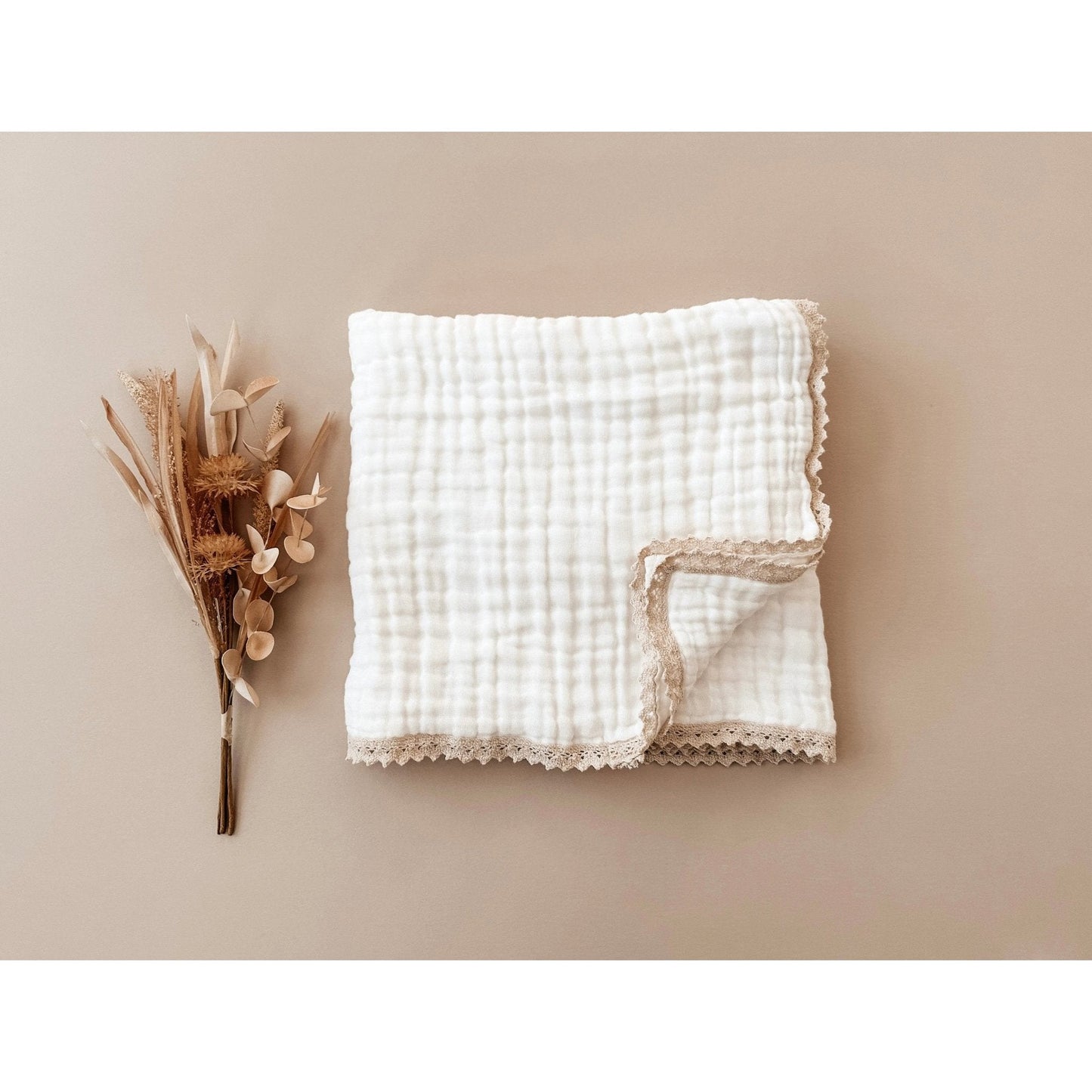 Muslin 6 - Layer Blanket - Cream Lace - Mack & Harvie