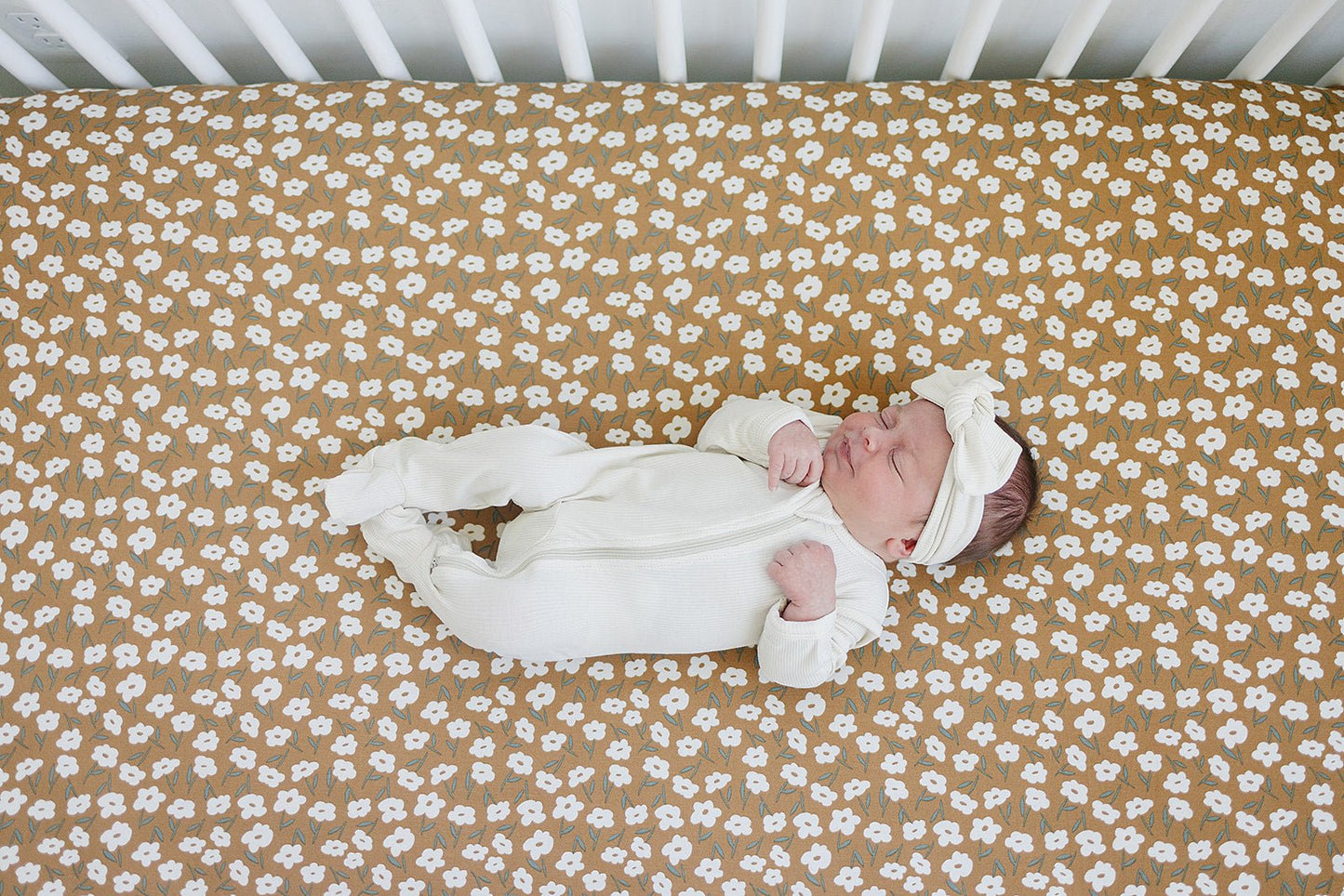 Mustard Floral Bamboo Stretch Crib Sheet - Mack & Harvie