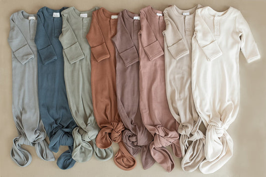 Navy Organic Cotton Ribbed Knot Gown - Mack & Harvie