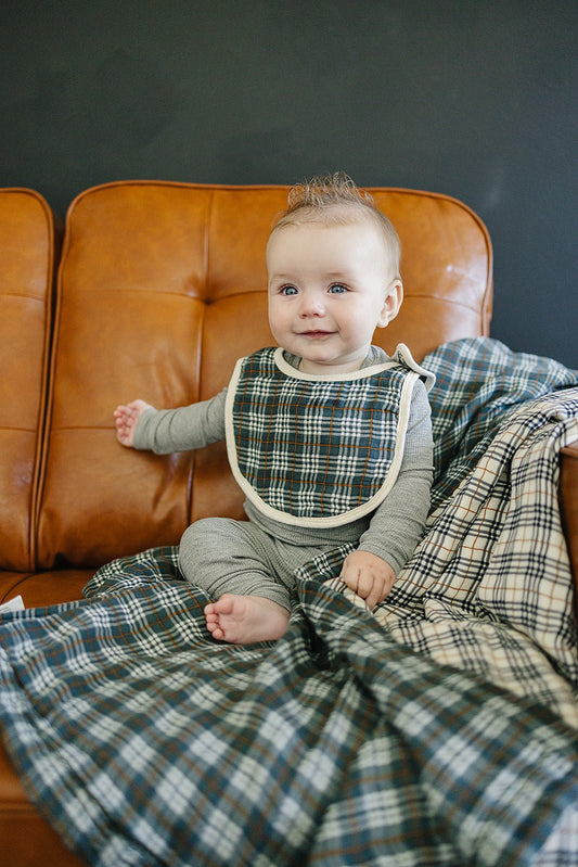 Navy Plaid Classic Muslin Bib - Mack & Harvie