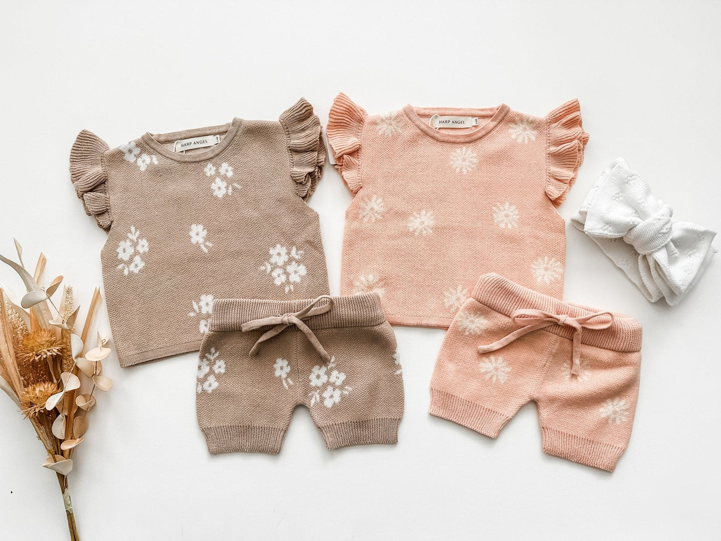 Organic Knit Short Set - Tan Floral - Mack & Harvie