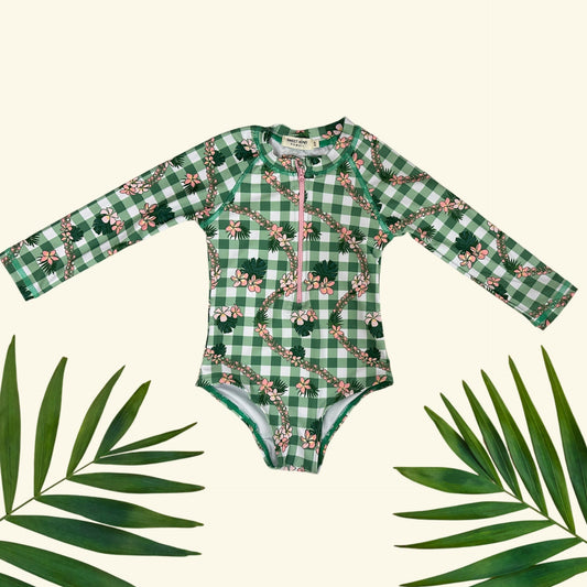 Plumeria Gingham Long Sleeve Swimsuit