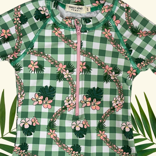 Plumeria Gingham Long Sleeve Swimsuit