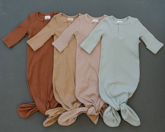 Pale Pink Organic Cotton Ribbed Knot Gown - Mack & Harvie