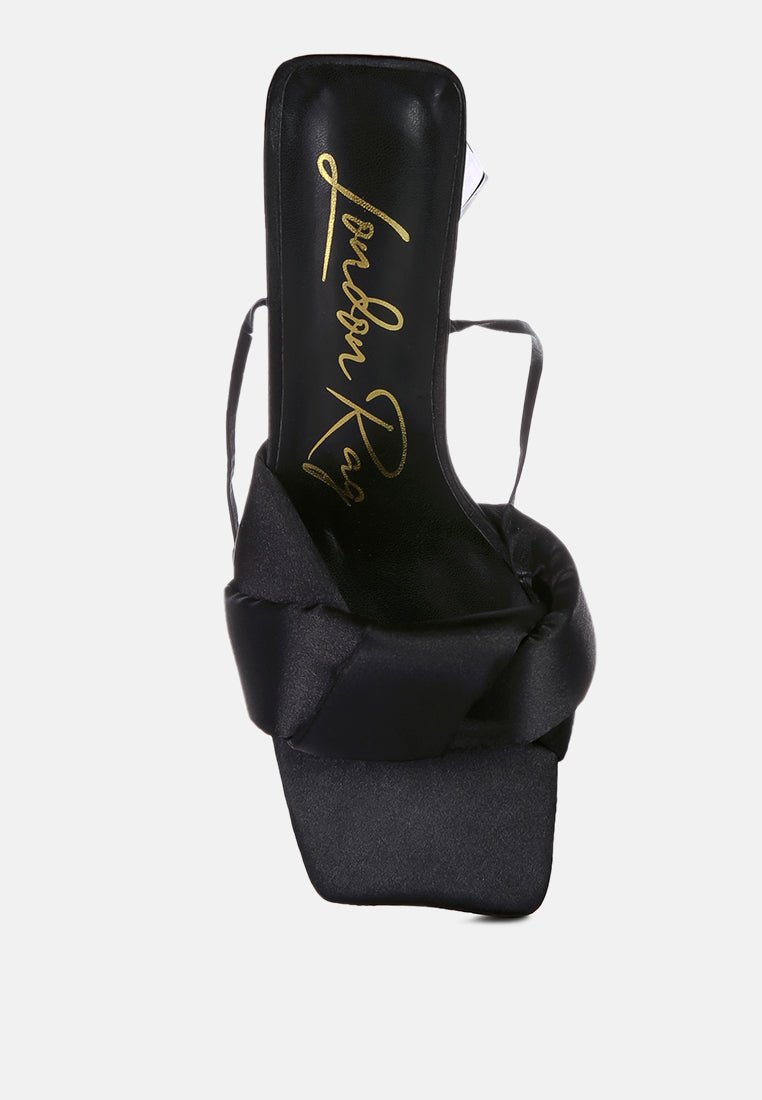 Pristine Satin Strap Triangular Block Heel Sandals - Mack & Harvie