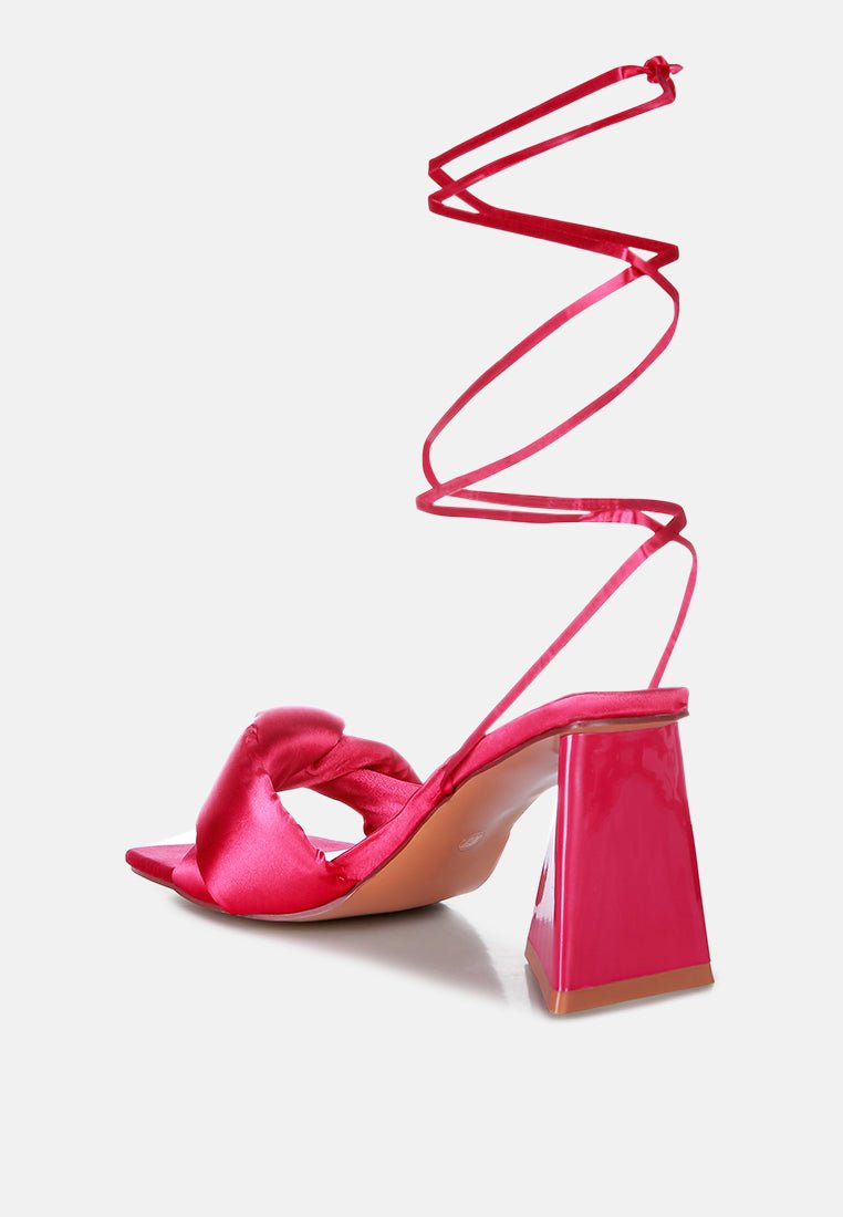 Pristine Satin Strap Triangular Block Heel Sandals - Mack & Harvie