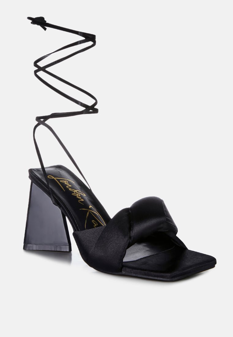 Pristine Satin Strap Triangular Block Heel Sandals - Mack & Harvie