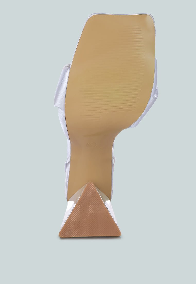Pristine Satin Strap Triangular Block Heel Sandals - Mack & Harvie