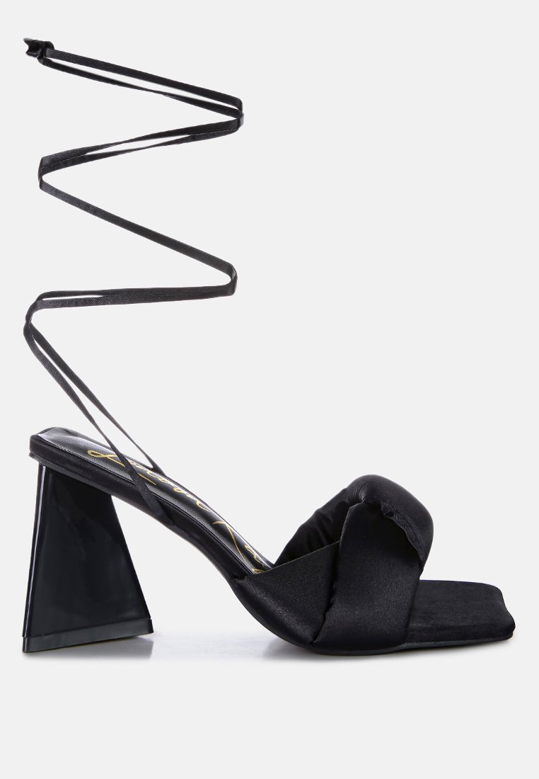 Pristine Satin Strap Triangular Block Heel Sandals - Mack & Harvie