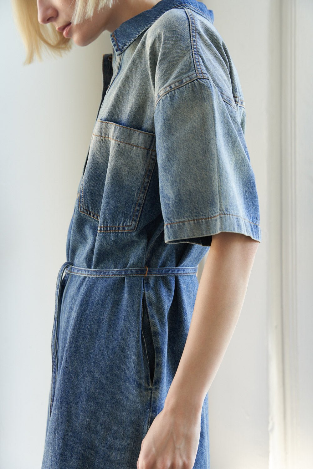 ROMANCE LANGUAGE DENIM MINI DRESS - Mack & Harvie