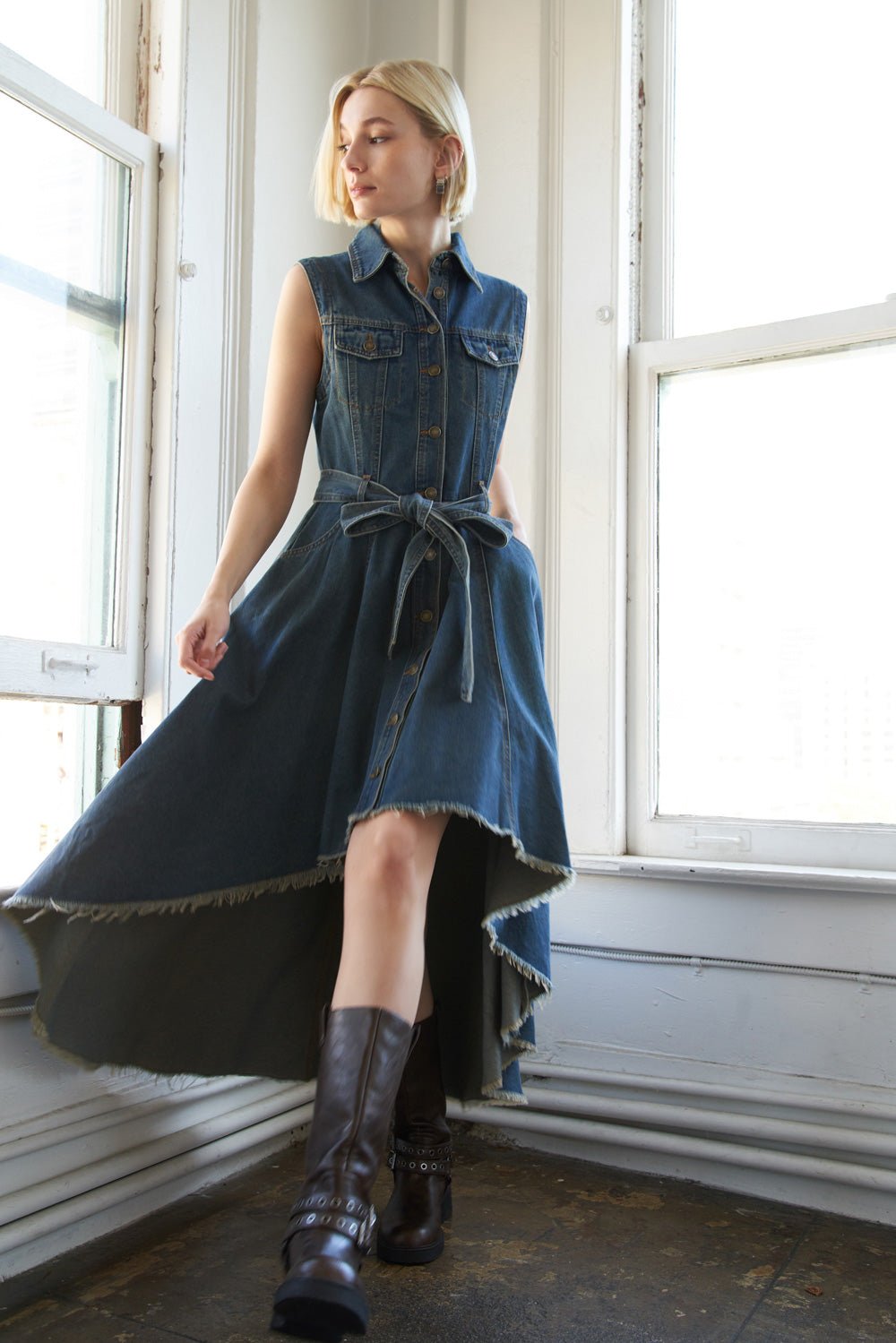ROMANTIC ANGEL DENIM MIDI DRESS - Mack & Harvie
