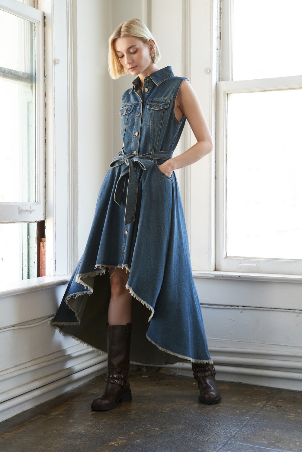 ROMANTIC ANGEL DENIM MIDI DRESS - Mack & Harvie