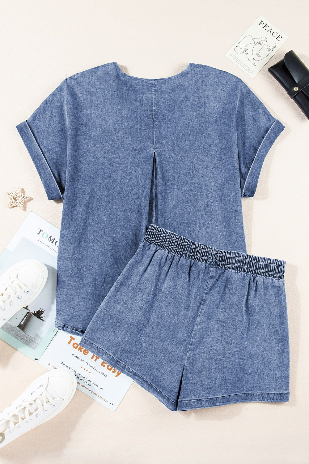 Round Neck Short Sleeve Top and Shorts Denim Set - Mack & Harvie