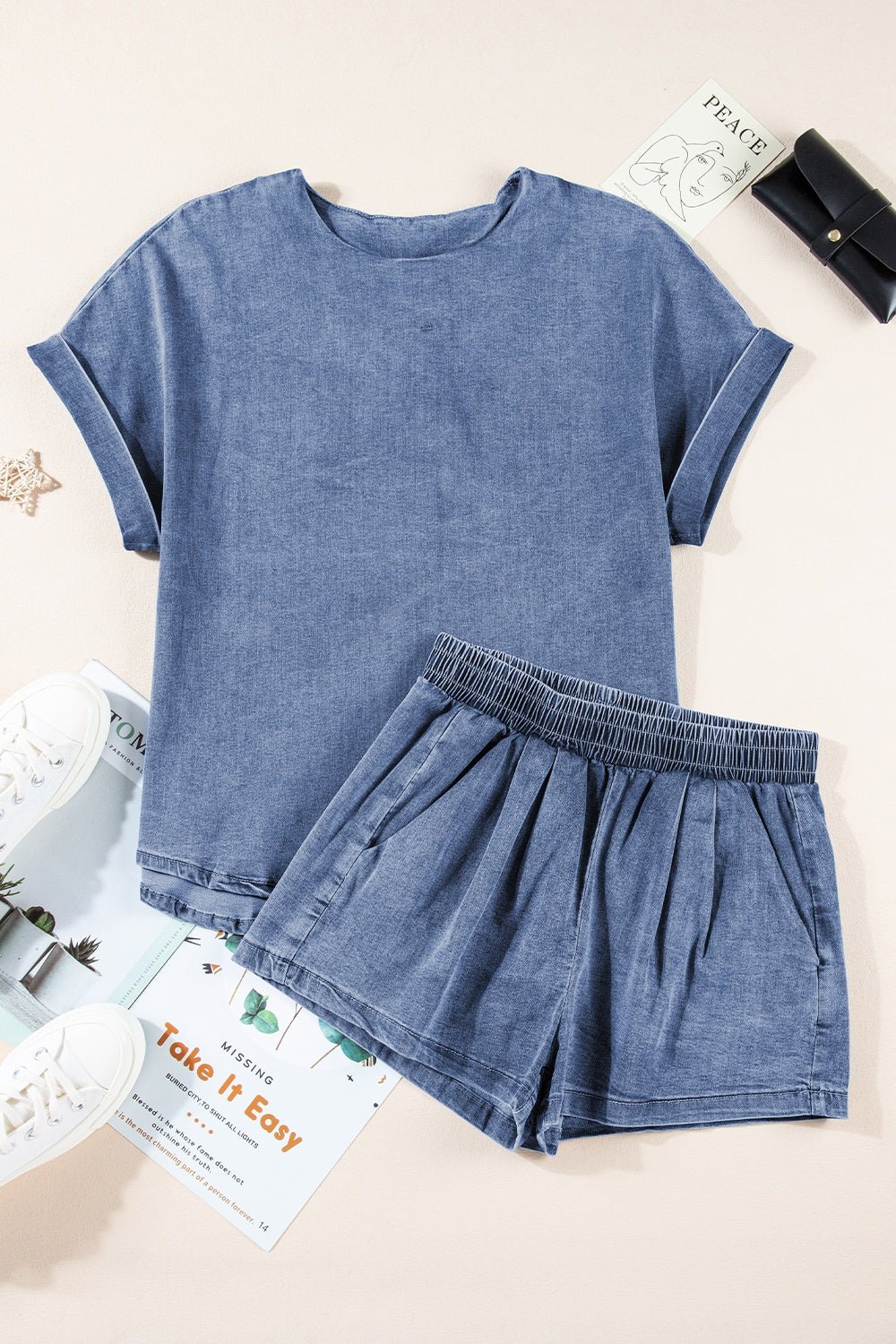 Round Neck Short Sleeve Top and Shorts Denim Set - Mack & Harvie