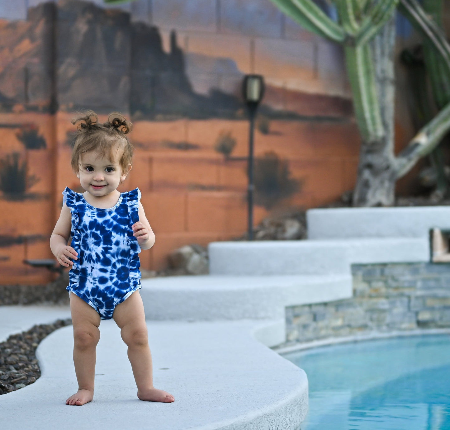 RUFFLE SWIMSUIT- Blue Tie Dye - Mack & Harvie