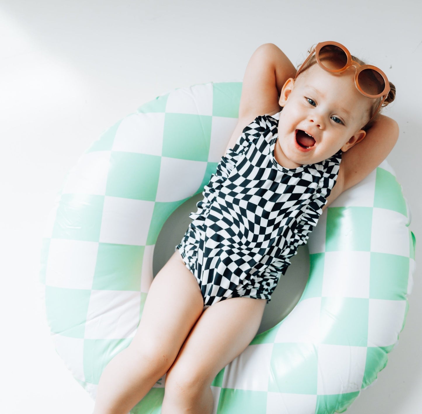 RUFFLE SWIMSUIT- B+W Dizzy Check - Mack & Harvie