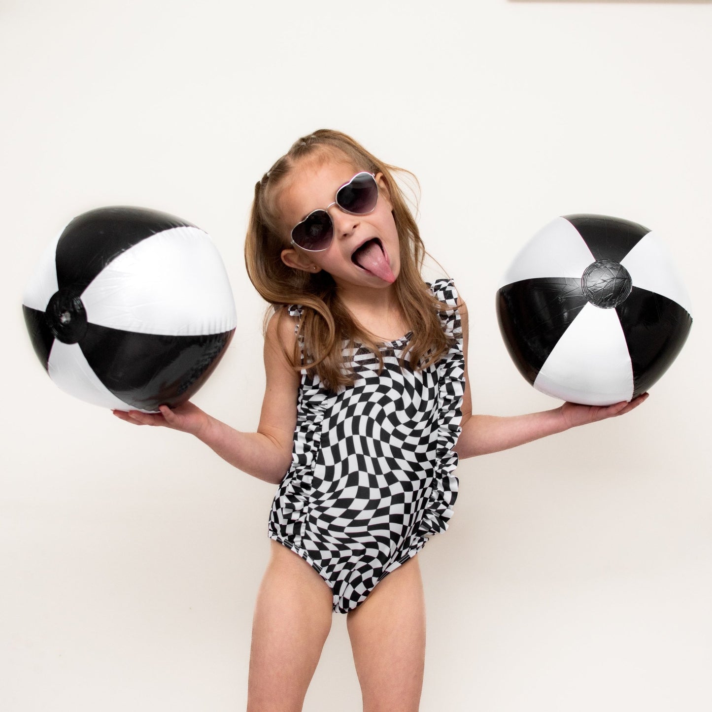 RUFFLE SWIMSUIT- B+W Dizzy Check - Mack & Harvie