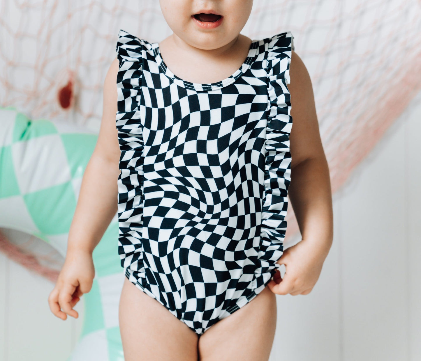 RUFFLE SWIMSUIT- B+W Dizzy Check - Mack & Harvie