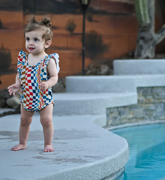 RUFFLE SWIMSUIT- Groovy Check - Mack & Harvie