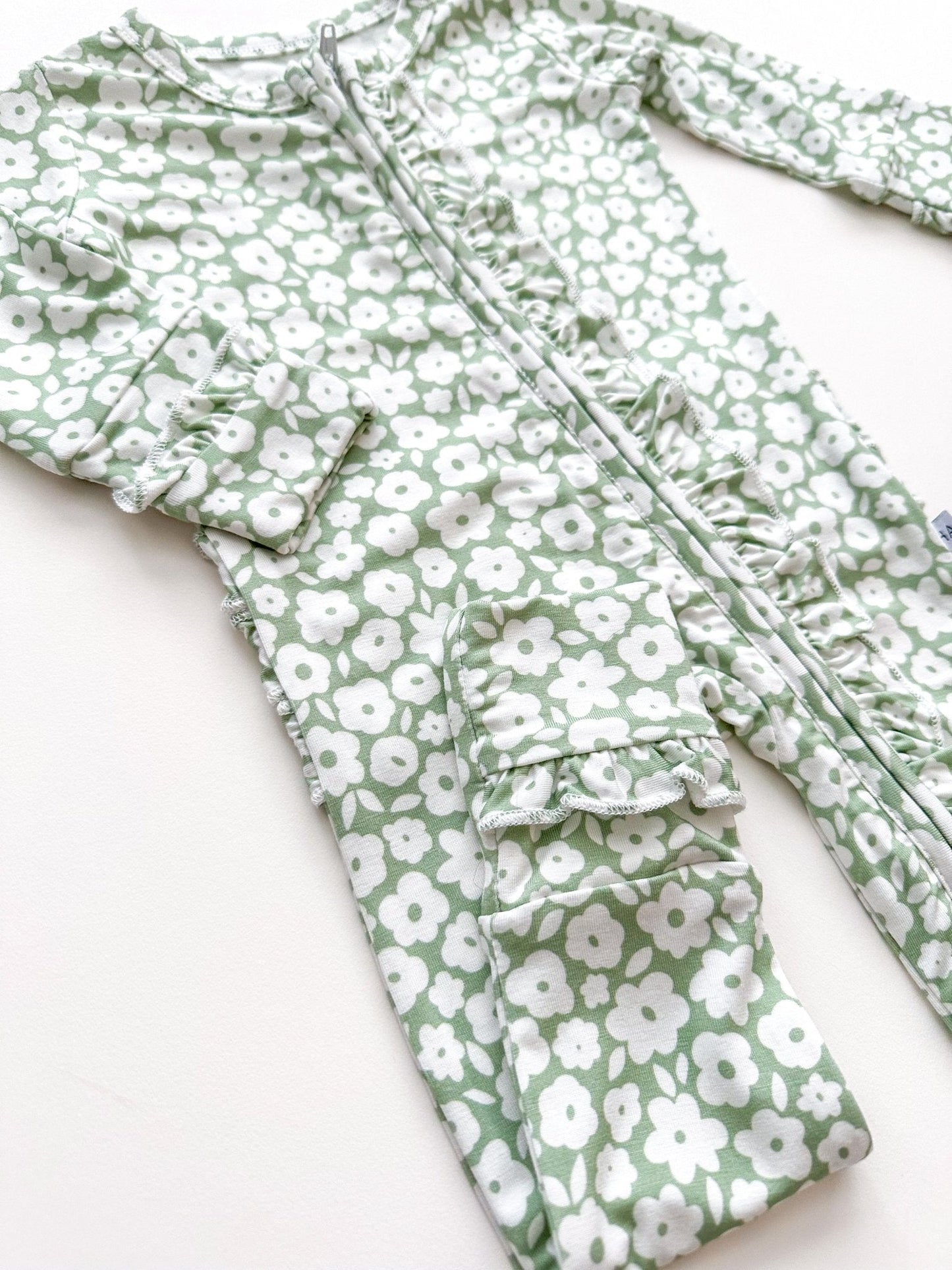 Ruffle Zipper One Piece - Sage Ditsy Floral - Mack & Harvie
