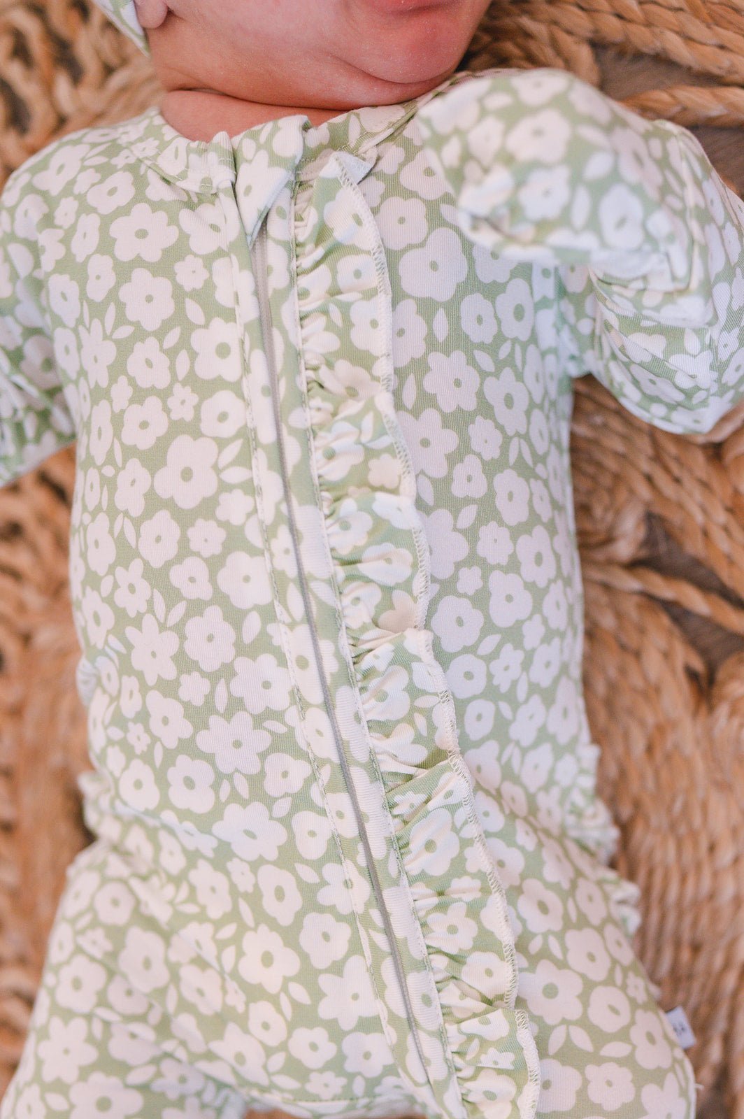 Ruffle Zipper One Piece - Sage Ditsy Floral - Mack & Harvie
