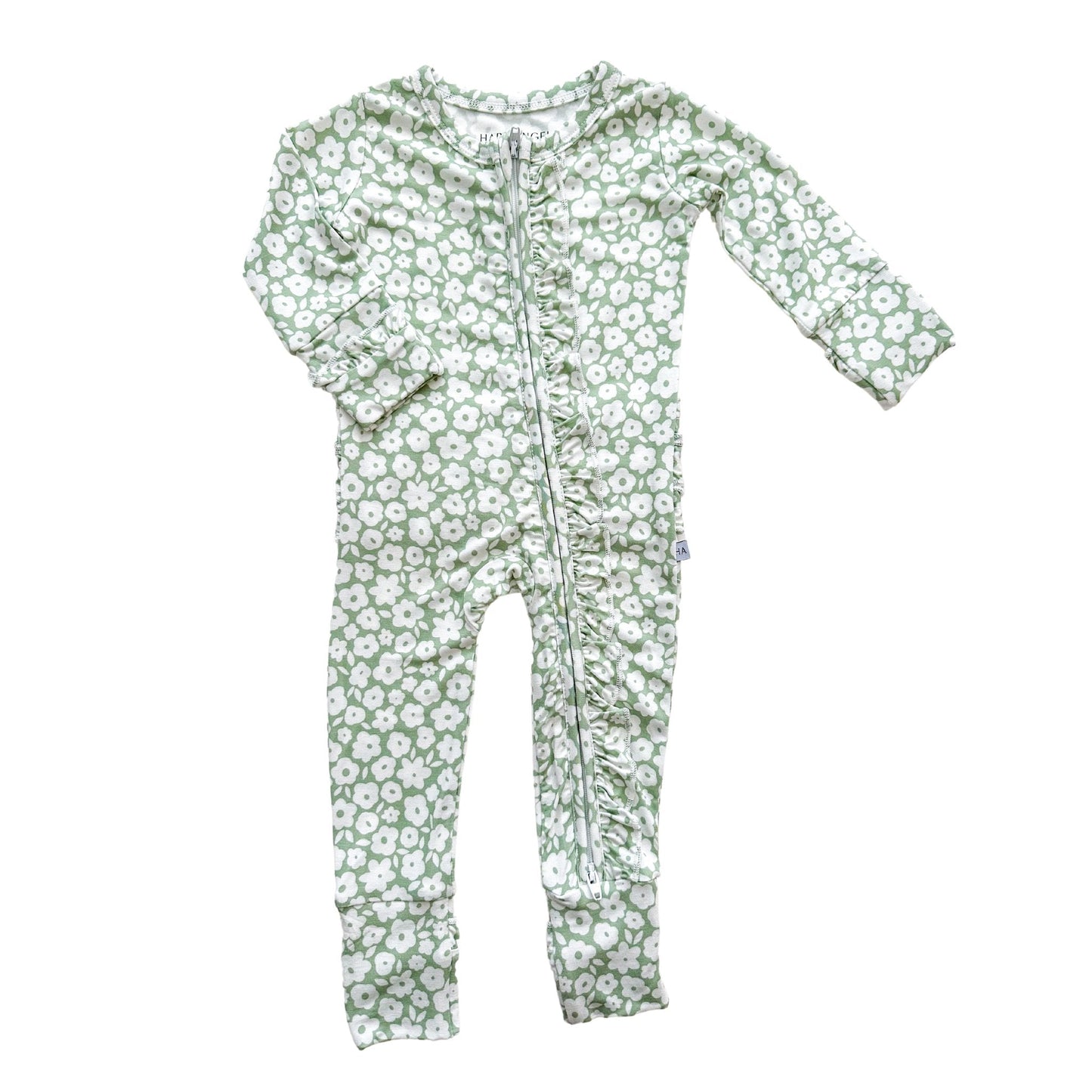 Ruffle Zipper One Piece - Sage Ditsy Floral - Mack & Harvie