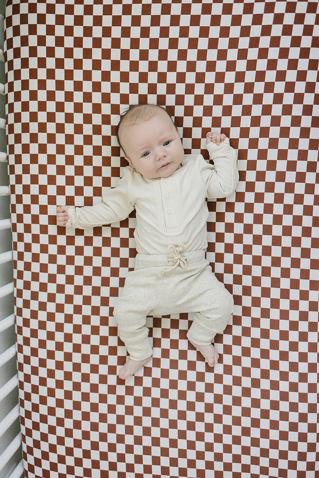 Rust Checkered Bamboo Stretch Crib Sheet - Mack & Harvie