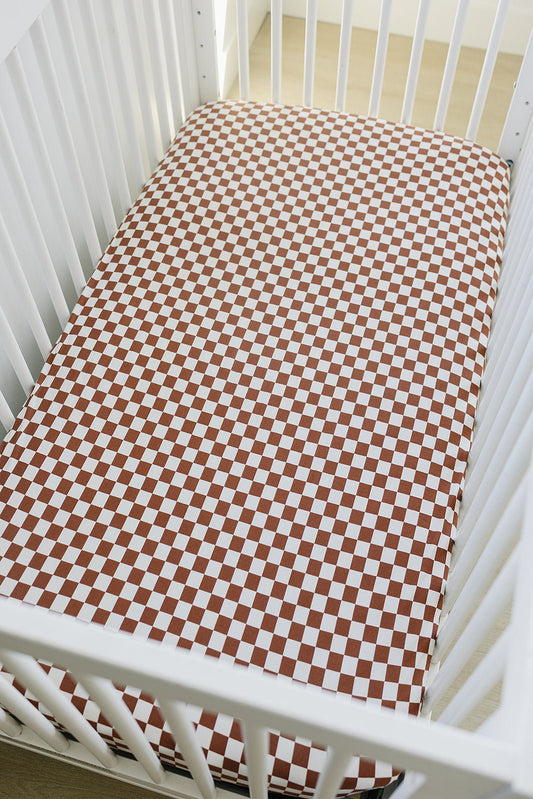 Rust Checkered Bamboo Stretch Crib Sheet - Mack & Harvie