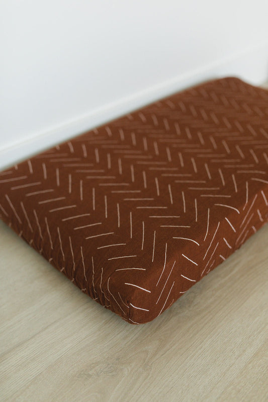 Rust Mudcloth Muslin Changing Pad Cover - Mack & Harvie