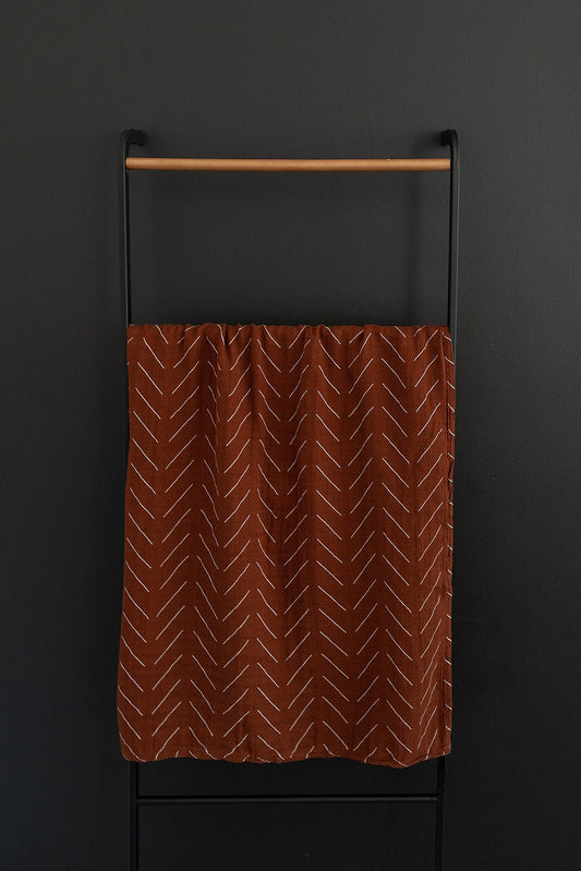Rust Mudcloth Muslin Swaddle Blanket - Mack & Harvie